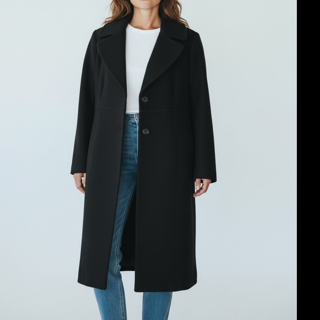 Frenchi Long Wool Coat Women Minimalist Black Maxi Coat Quiet Luxury Classic M